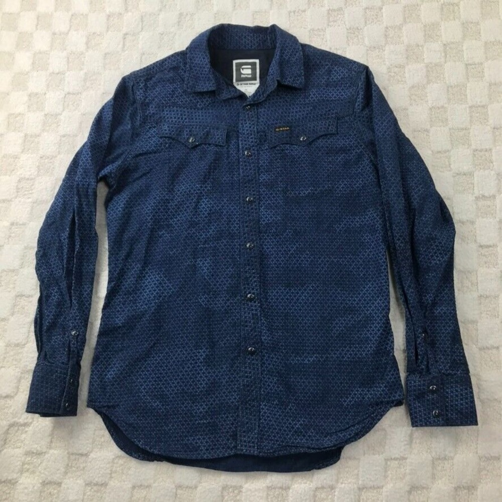 G-Star Men's Dark Blue Patterned Long Sleeve Button-Down Shirt